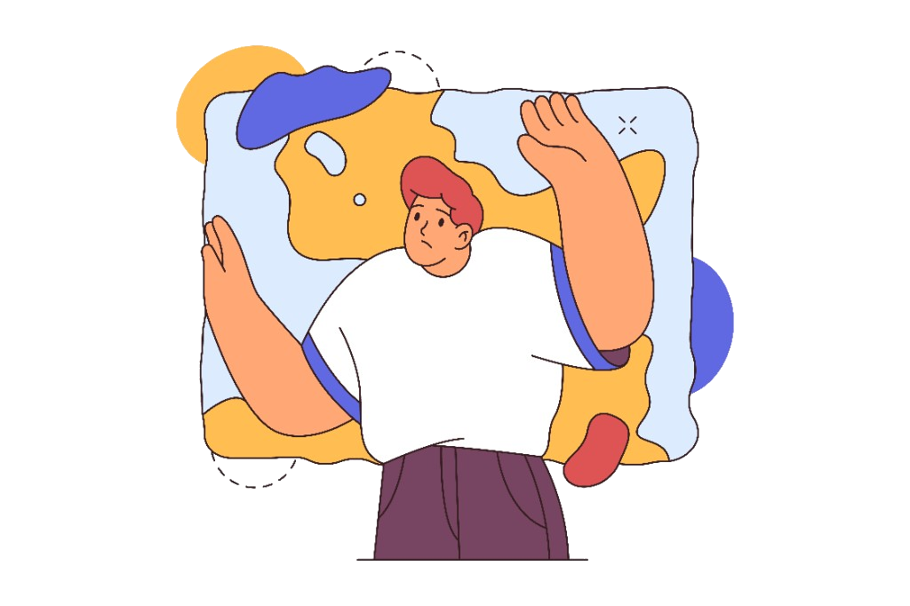Illustration of feeling boxed in: a figure presses against the edges of an abstract frame.